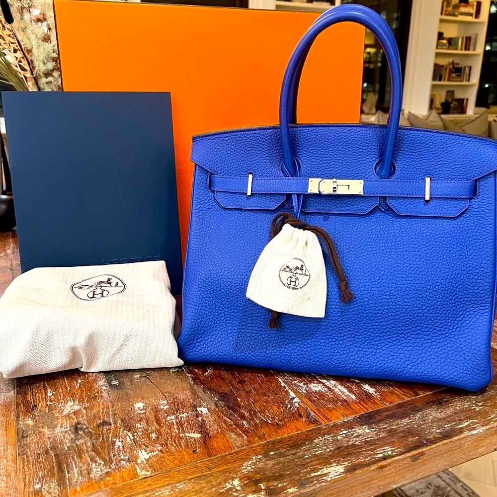 AUTHENTIC Hermes Birkin -Electric Blue w/ Palladium Hardware 35 (MINT CONDITION)